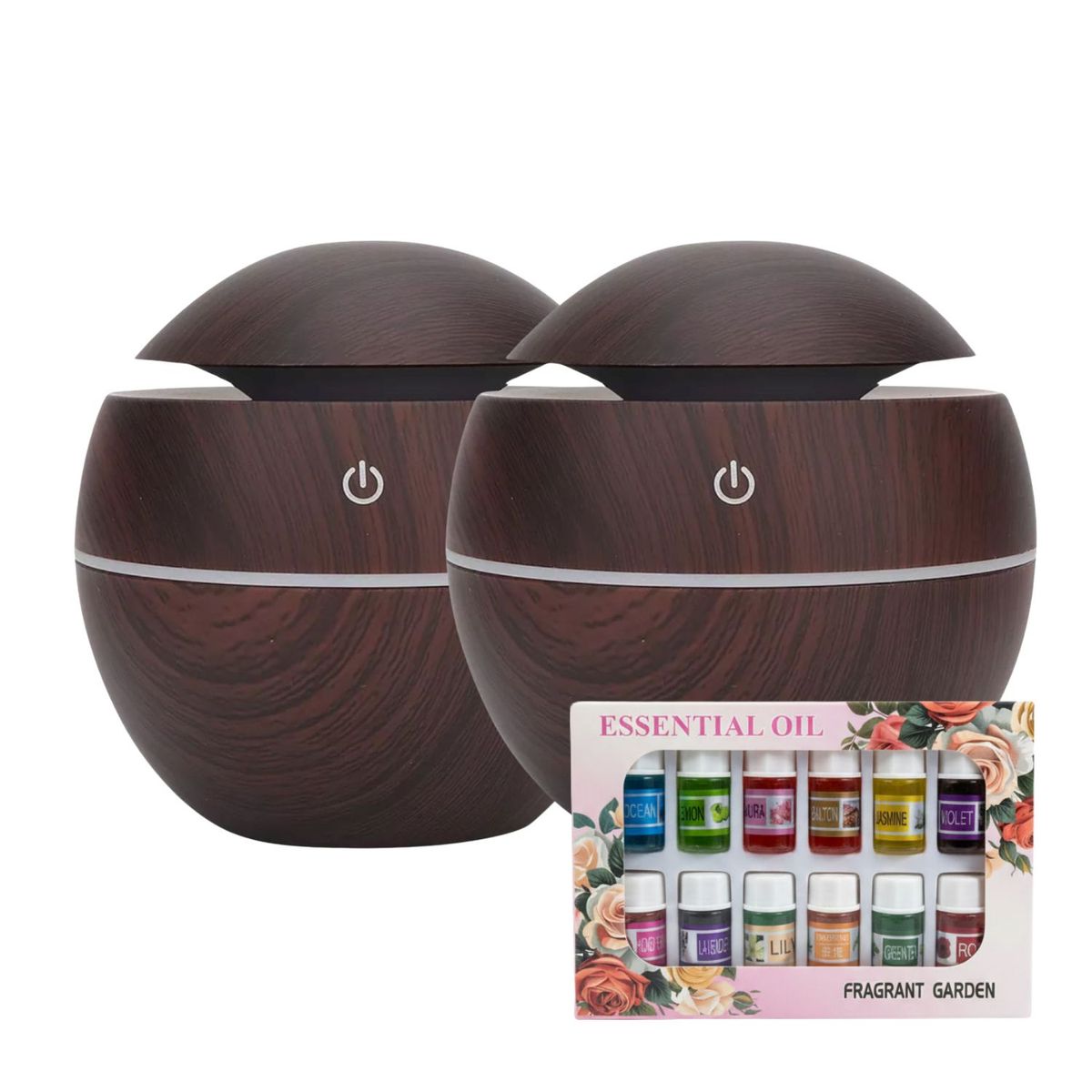 DISPARO - Pack 2 Humidificadores 12 Escencias Aspecto Madera Oscuro Relajación