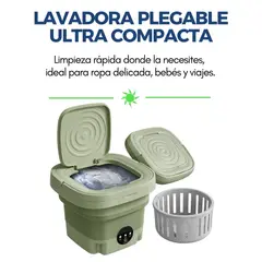 GENERICO - Lavadora Automática Plegable Portátil Lavado Rápido y Eficiente para tus Prendas Esenciales Verde