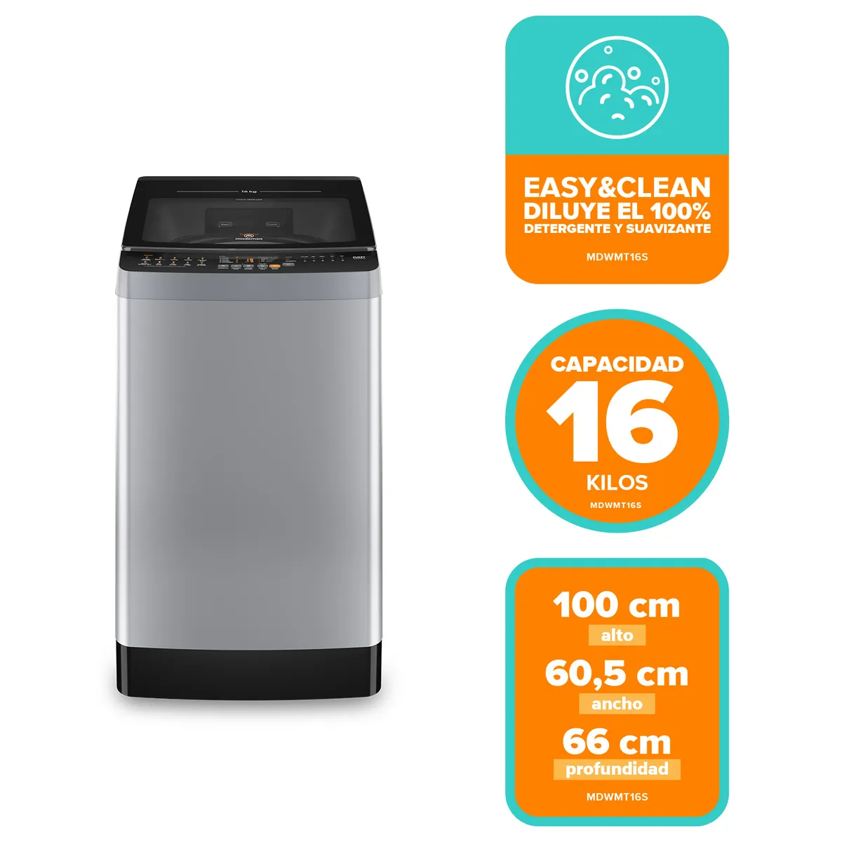 MADEMSA - Lavadora Automática 16Kg Carga Superior MDWMT16S Silver