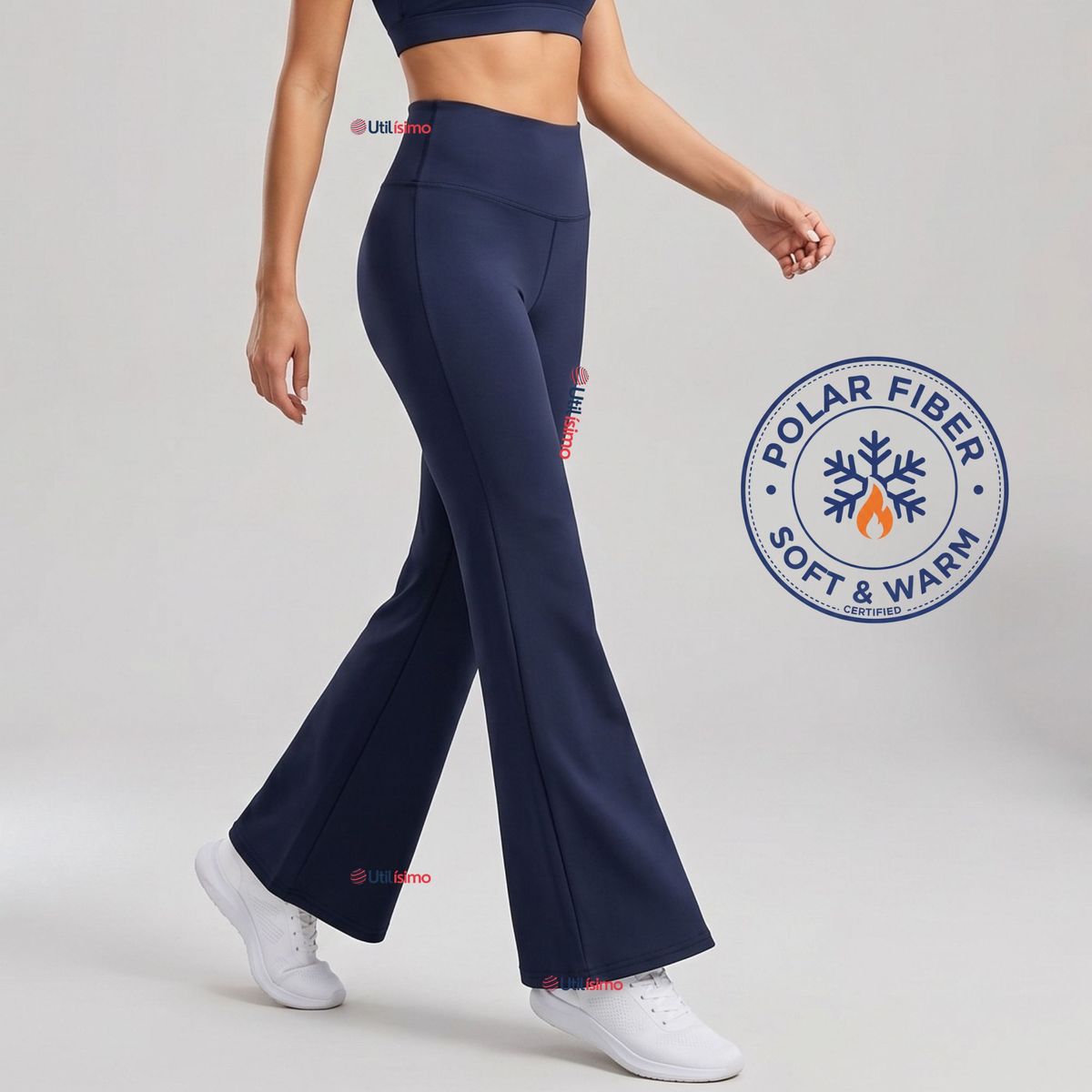 UTILISIMO - Calza Polar Con Chiporro Palazzo Mujer Elasticada Térmica Azul Marino