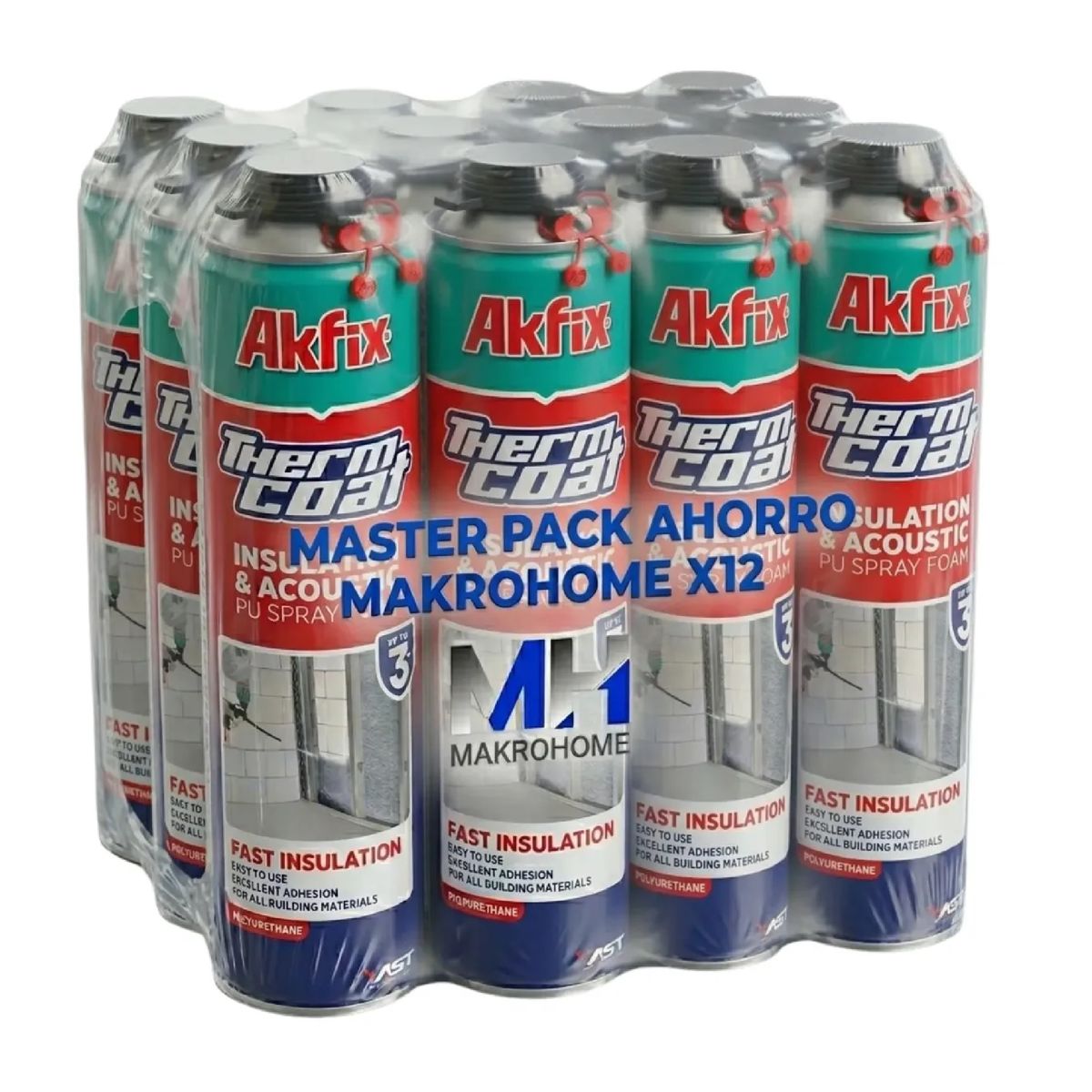 AKFIX - Pack 12 Akfix Thermcoat Espuma Aislamiento Termico Proyectad