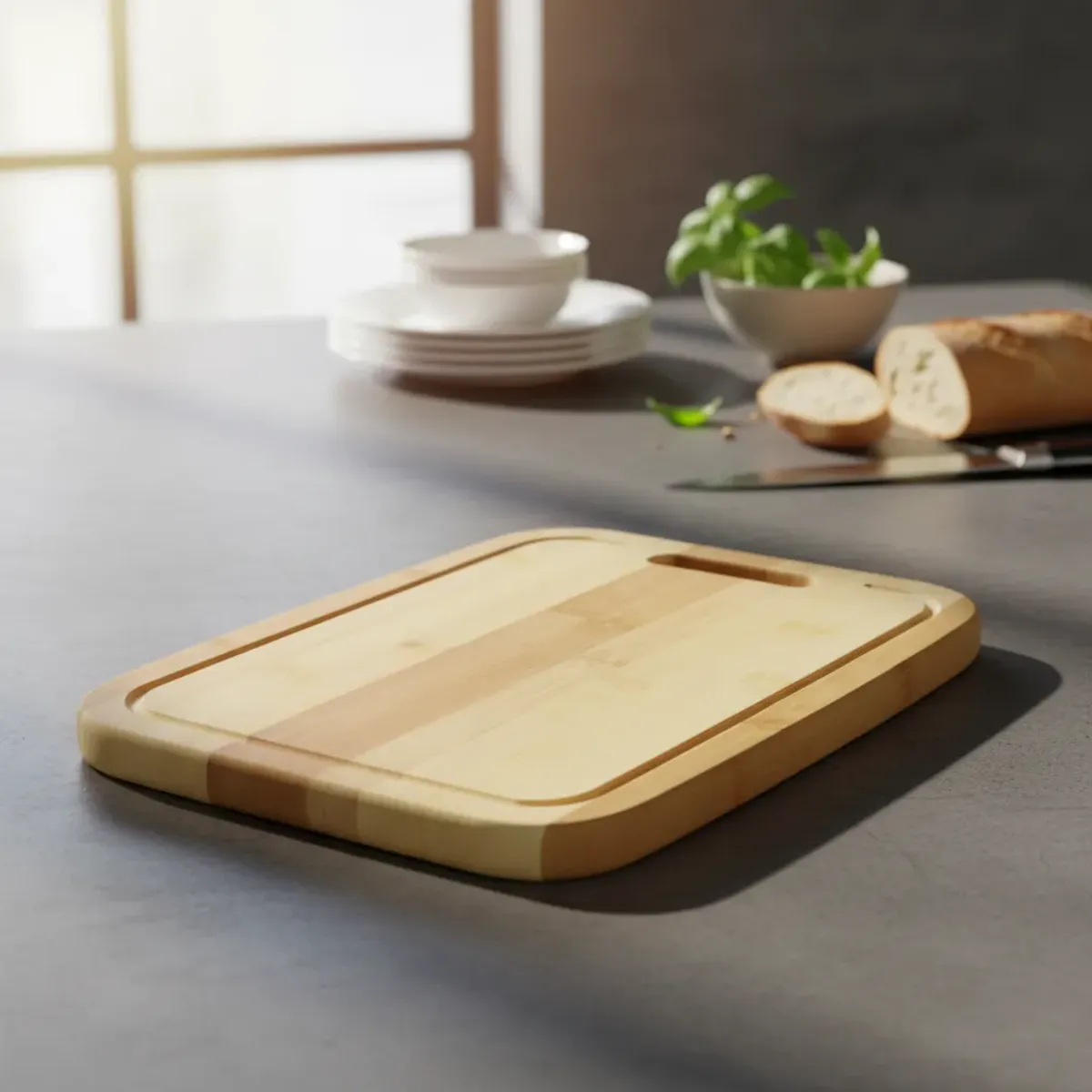 GENERICO - Tabla De Madera Para Picar De Bambú Con Asa 30x40 Cm