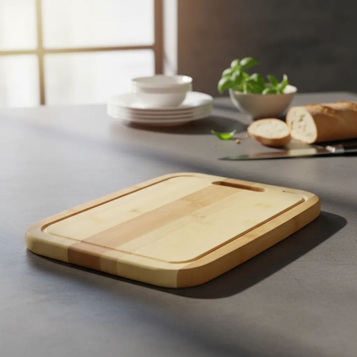 GENERICO - Tabla De Madera Para Picar De Bambú Con Asa 30x40 Cm