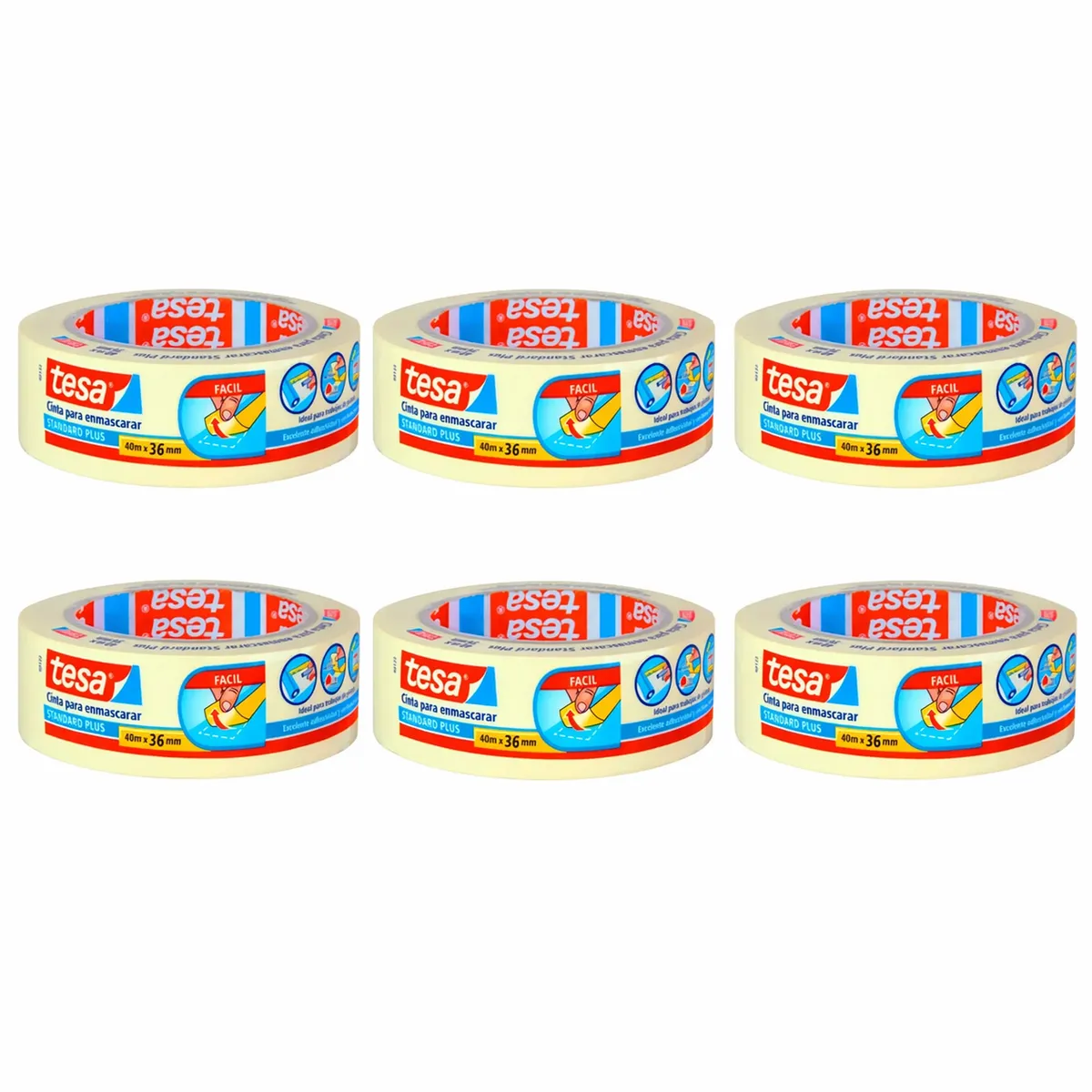 TESA - Pack 6 Cintas Enmascarar Masking Tape 40mt X 36mm Tesa
