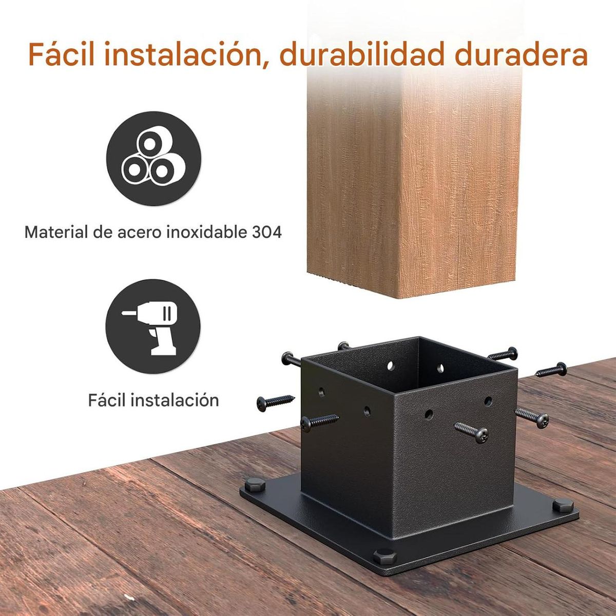 GENERICO - Base De Soporte Para Poste Madera 4x4 Metálica Terraza
