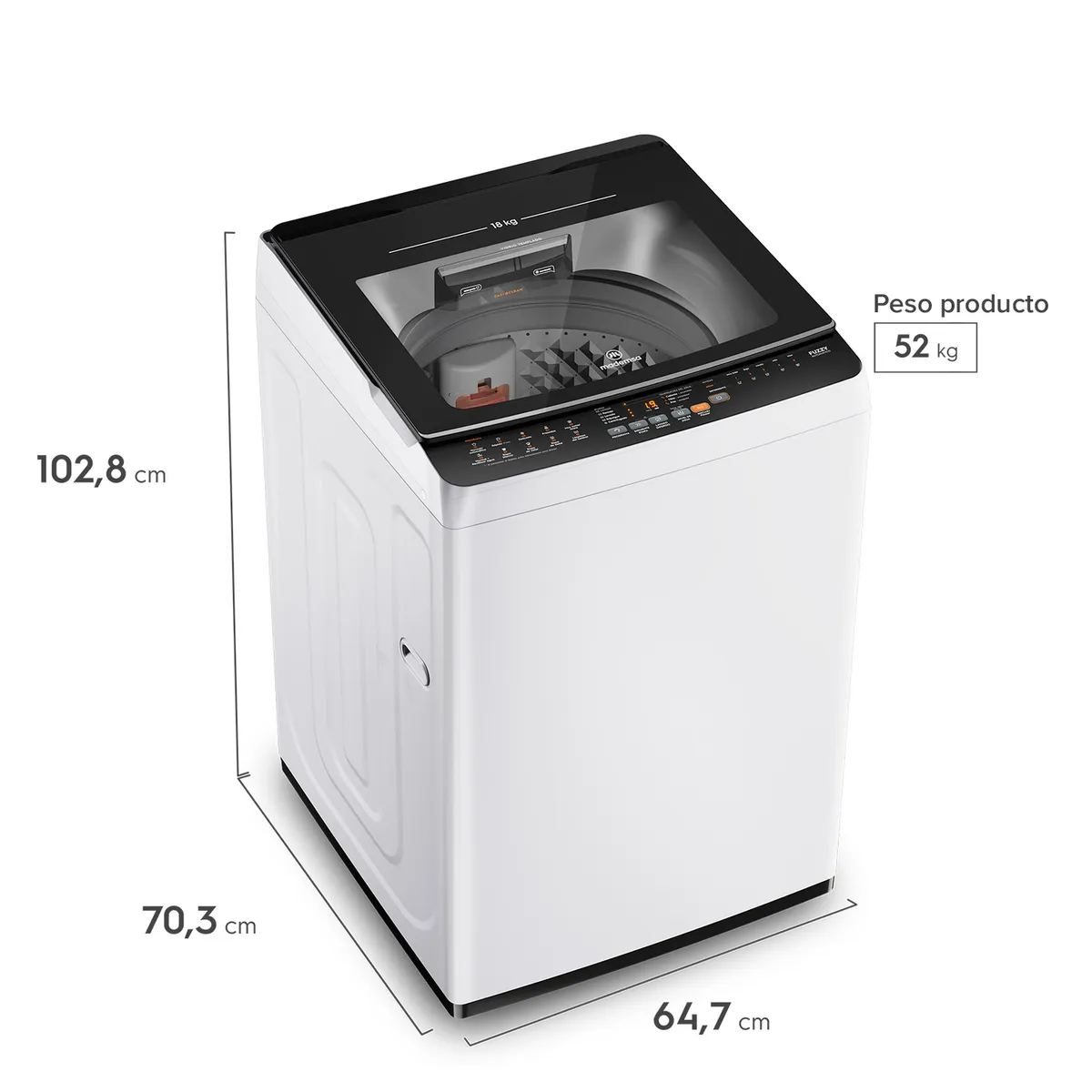 MADEMSA - Lavadora Automática 18Kg Carga Superior MDWMT18W Blanca