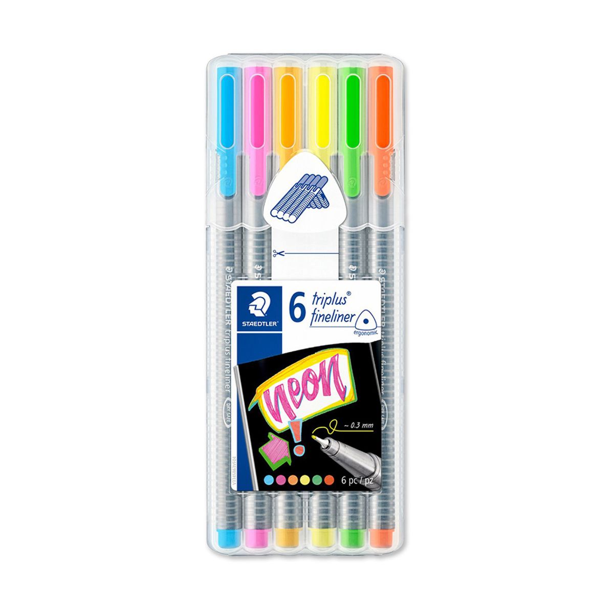STAEDTLER - Set 6 Marcador Fino Triplus Fineliner Neón 0.3mm Staedtler