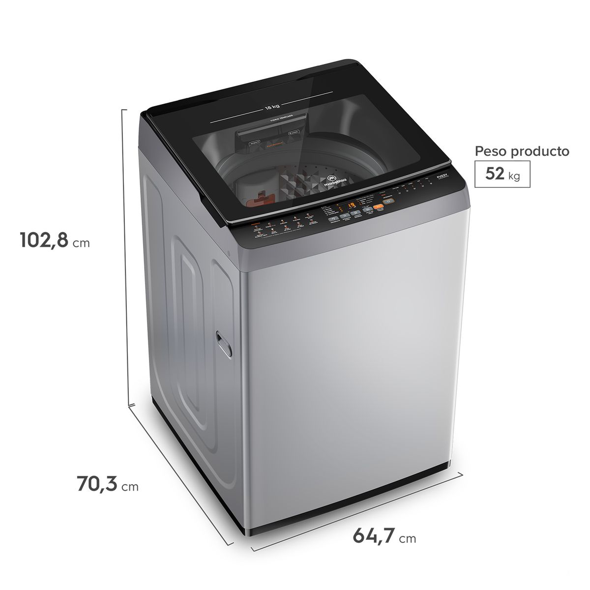 MADEMSA - Lavadora Automática 18Kg Carga Superior MDWMT18S Silver