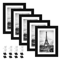 GENERICO - Marcos De Foto 5 Unidades Cuadros Decorativos Negro Liso BELUG