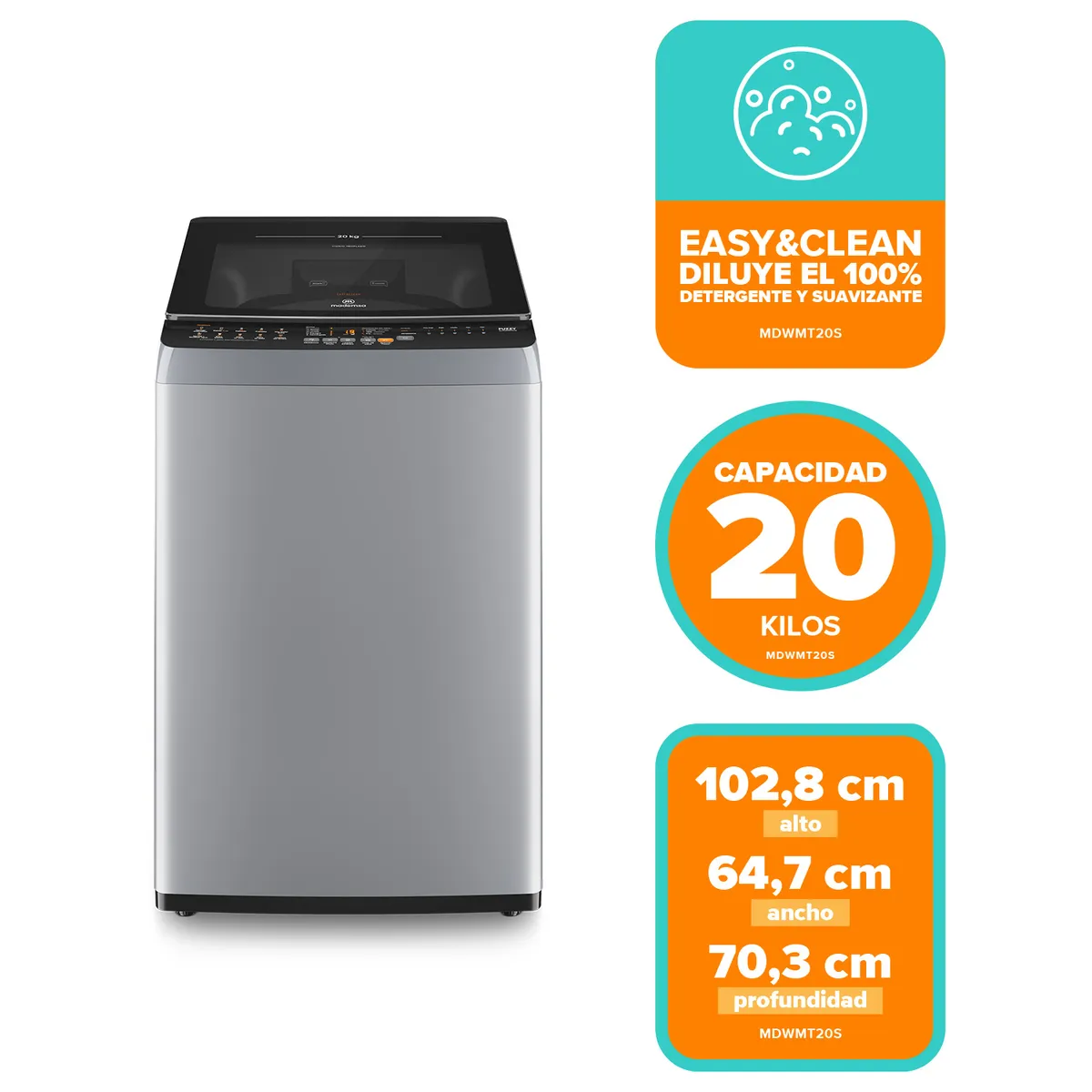 MADEMSA - Lavadora Automática 20Kg Carga Superior MDWMT20S Silver