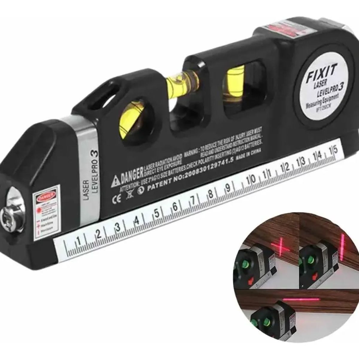 GENERICO - Herramienta multi uso guincha 2.5 m, luz laser y nivel 3 posiciones.