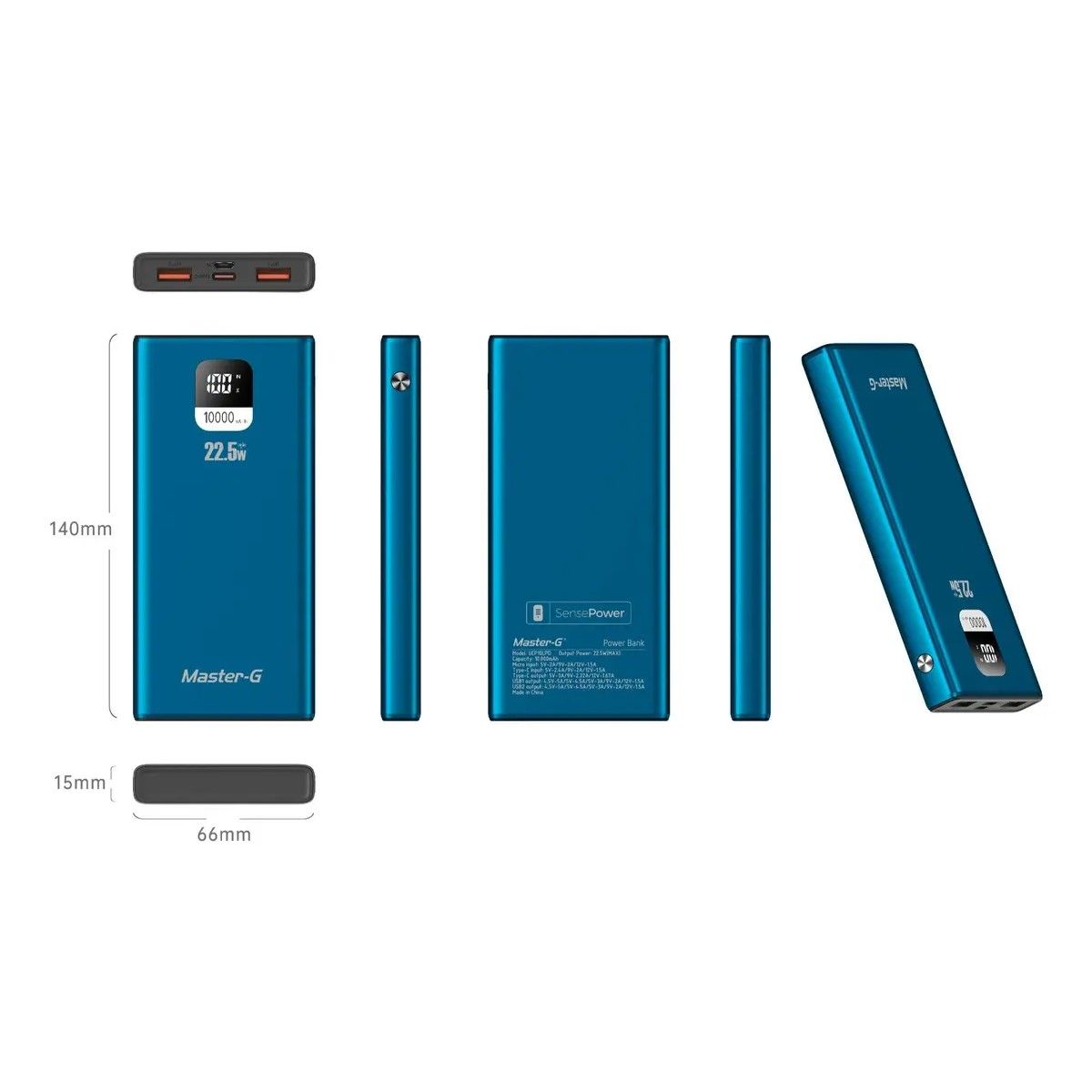 GENERICO - Batería Externa Power Bank 10000 Mah 22.5w PowerDelivery Master-g Color Azul BELUG