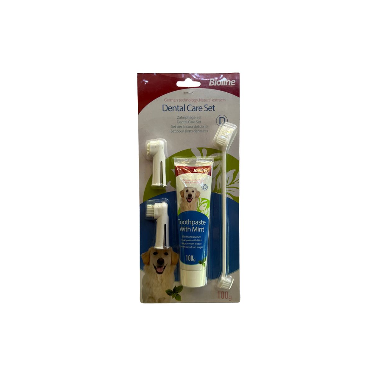 BIOLINE - Set Cepillo y pasta dental para perros carne Bioline
