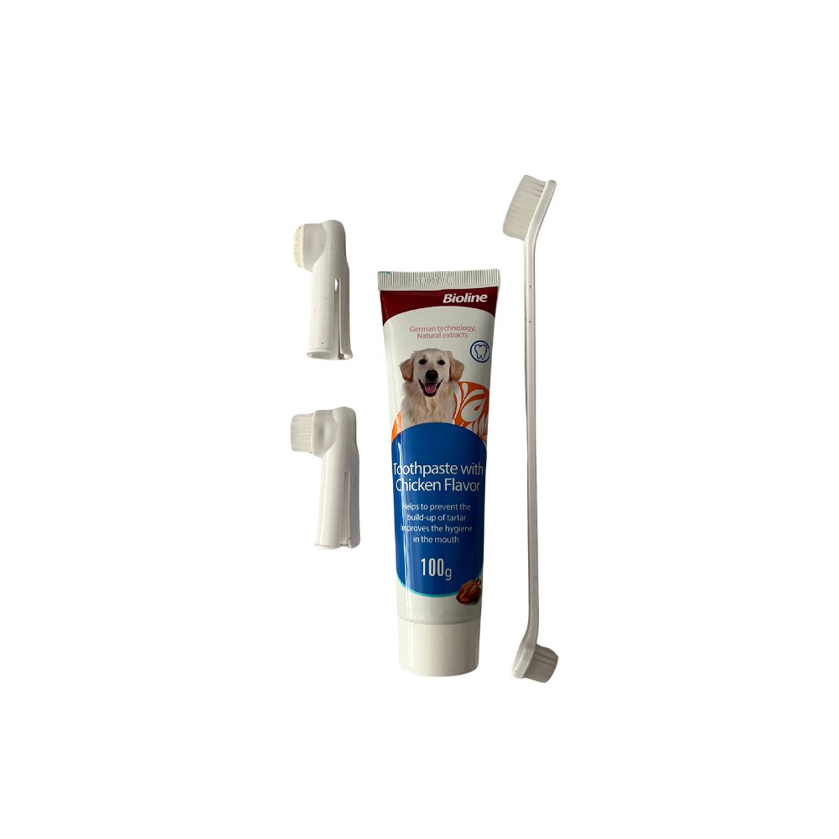 BIOLINE - Set Cepillo y pasta dental para perros pollo Bioline