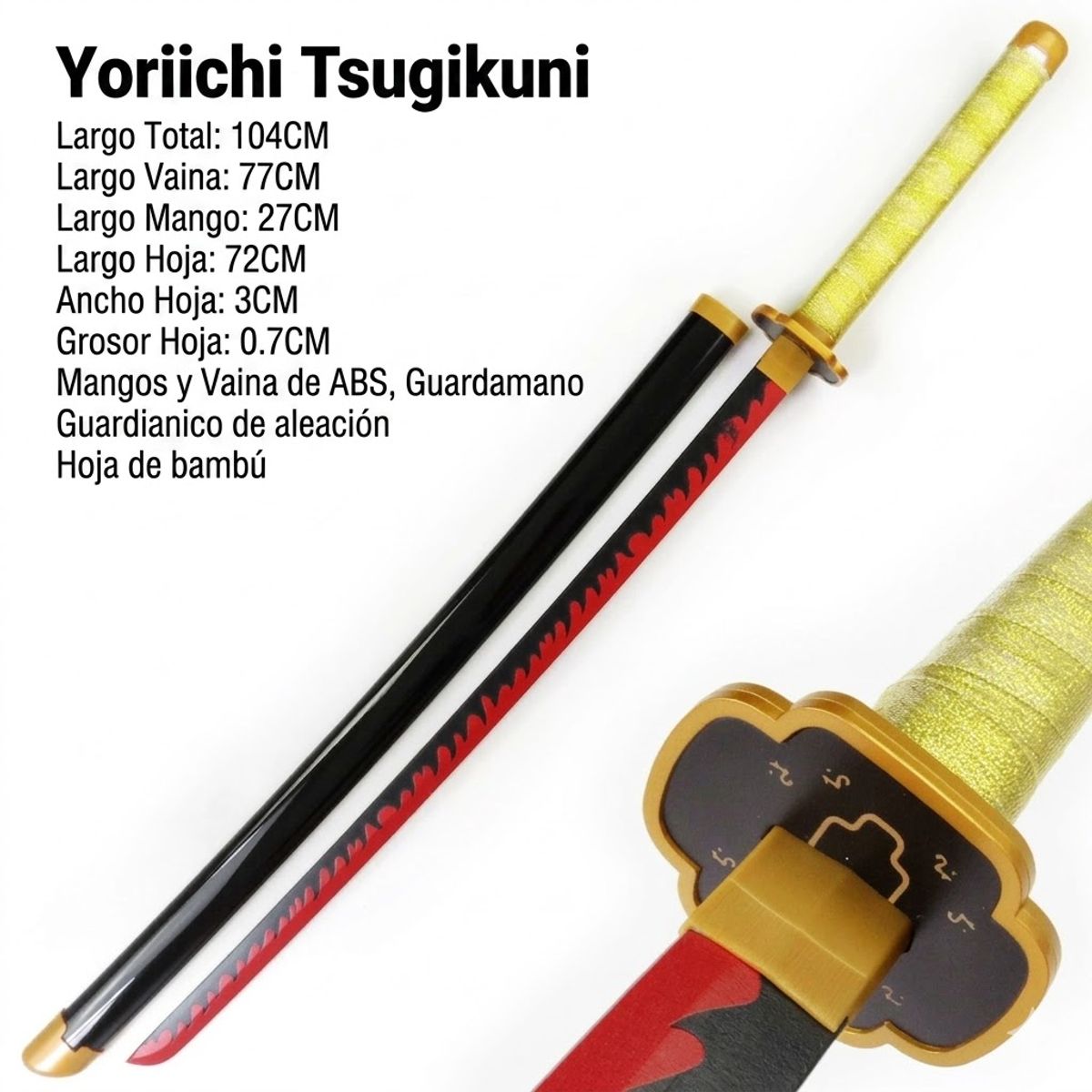 ZG STORE - Katana Espada Bambu Madera Cosplay Yoriichi Tsugikuni Demon Slayer