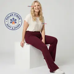 UTILISIMO - Calza Polar Con Chiporro Palazzo Mujer Elasticada Térmica Burdeo Jeans