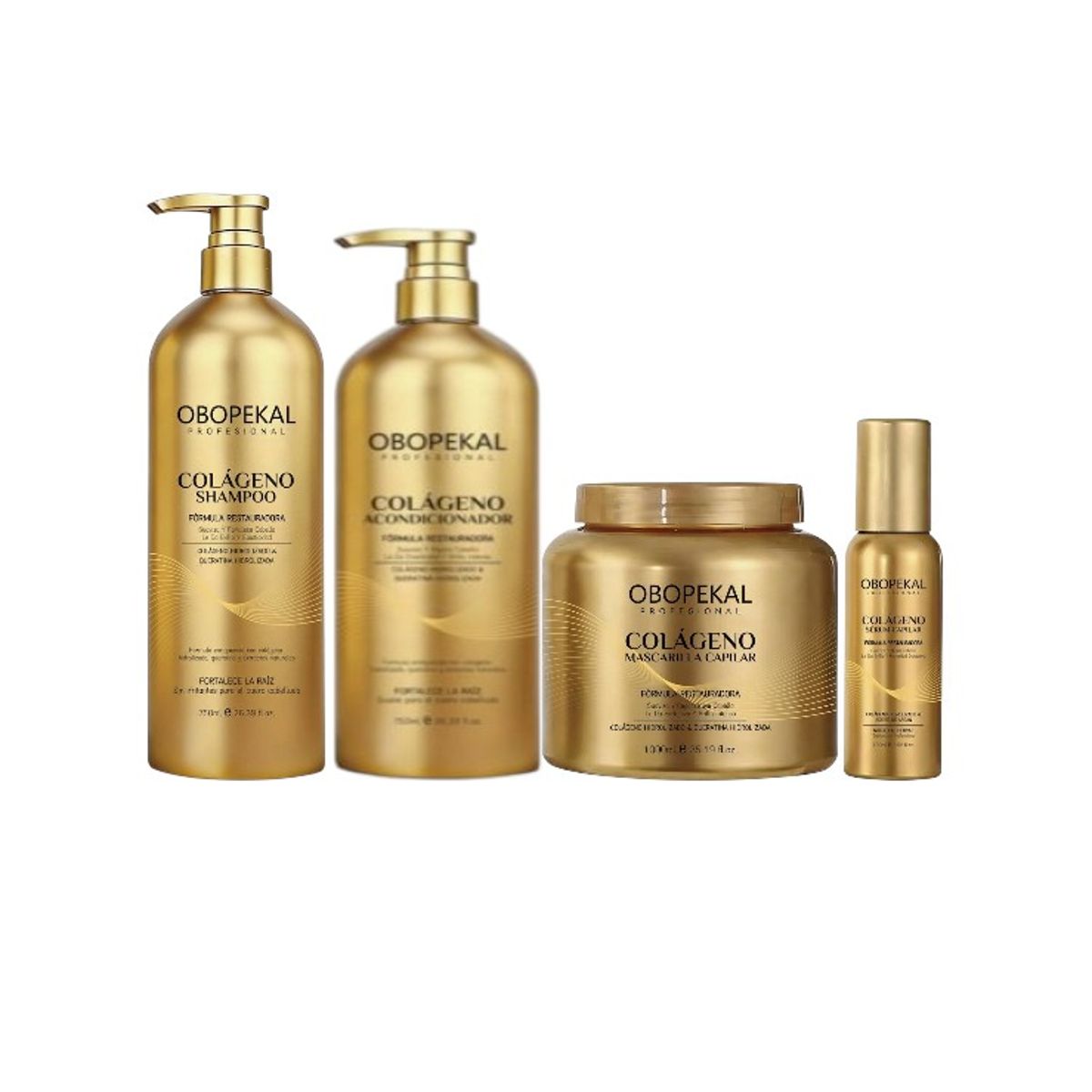 GENERICO - Pack 4 Unid Shampoo Acondicionador Crema y Serum Colageno Linea OBOPEKAL