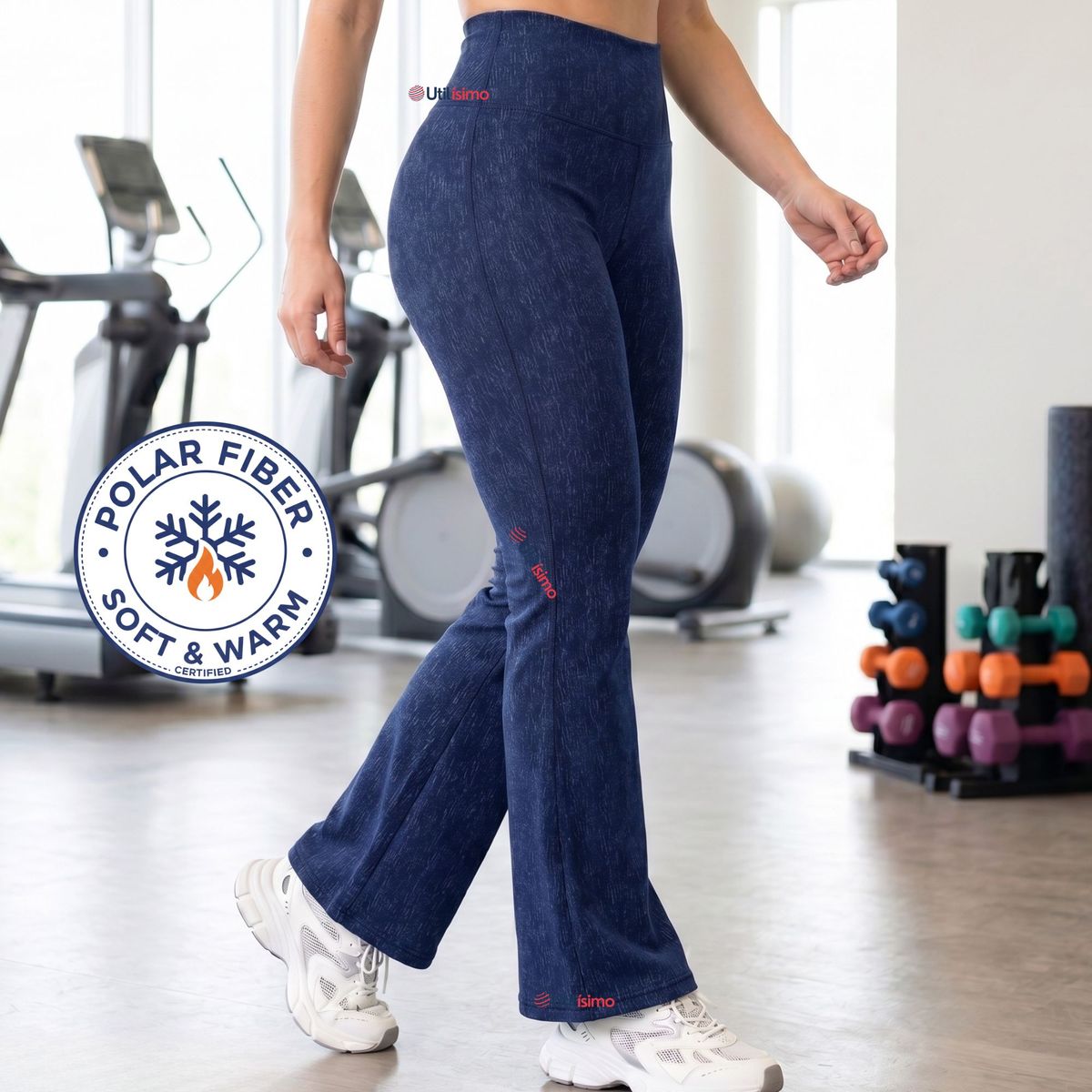 UTILISIMO - Calza Polar Con Chiporro Palazzo Mujer Elasticada Térmica Azul jeans