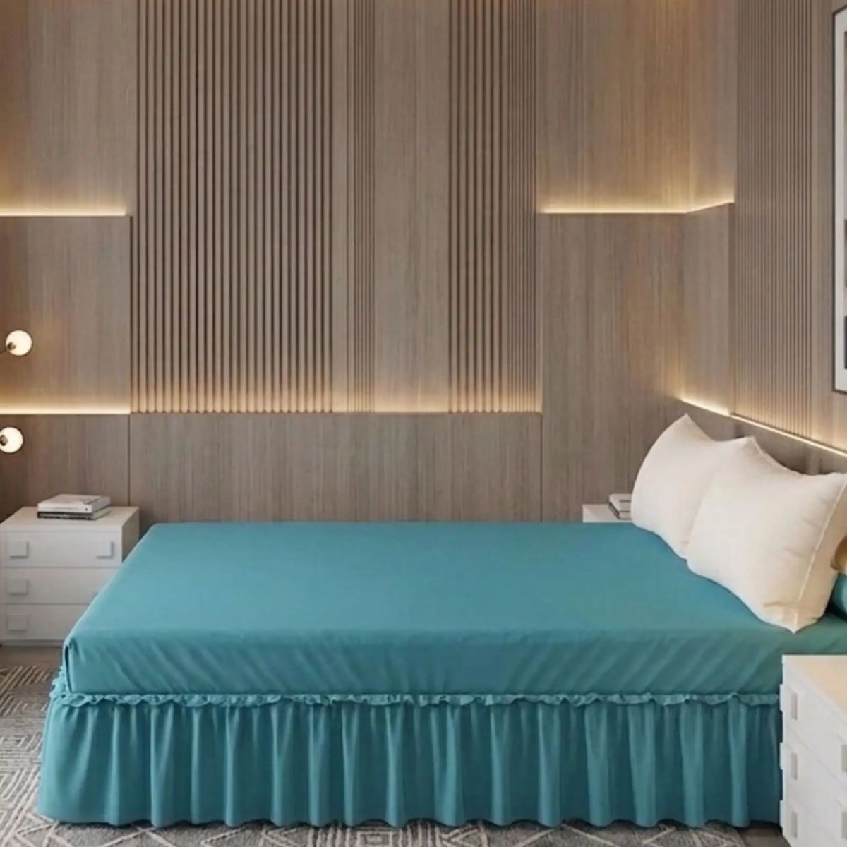 GENERICO - Faldón de Cama Estilo Moderno y Ajuste Perfecto 2 Plazas 150X200 CM
