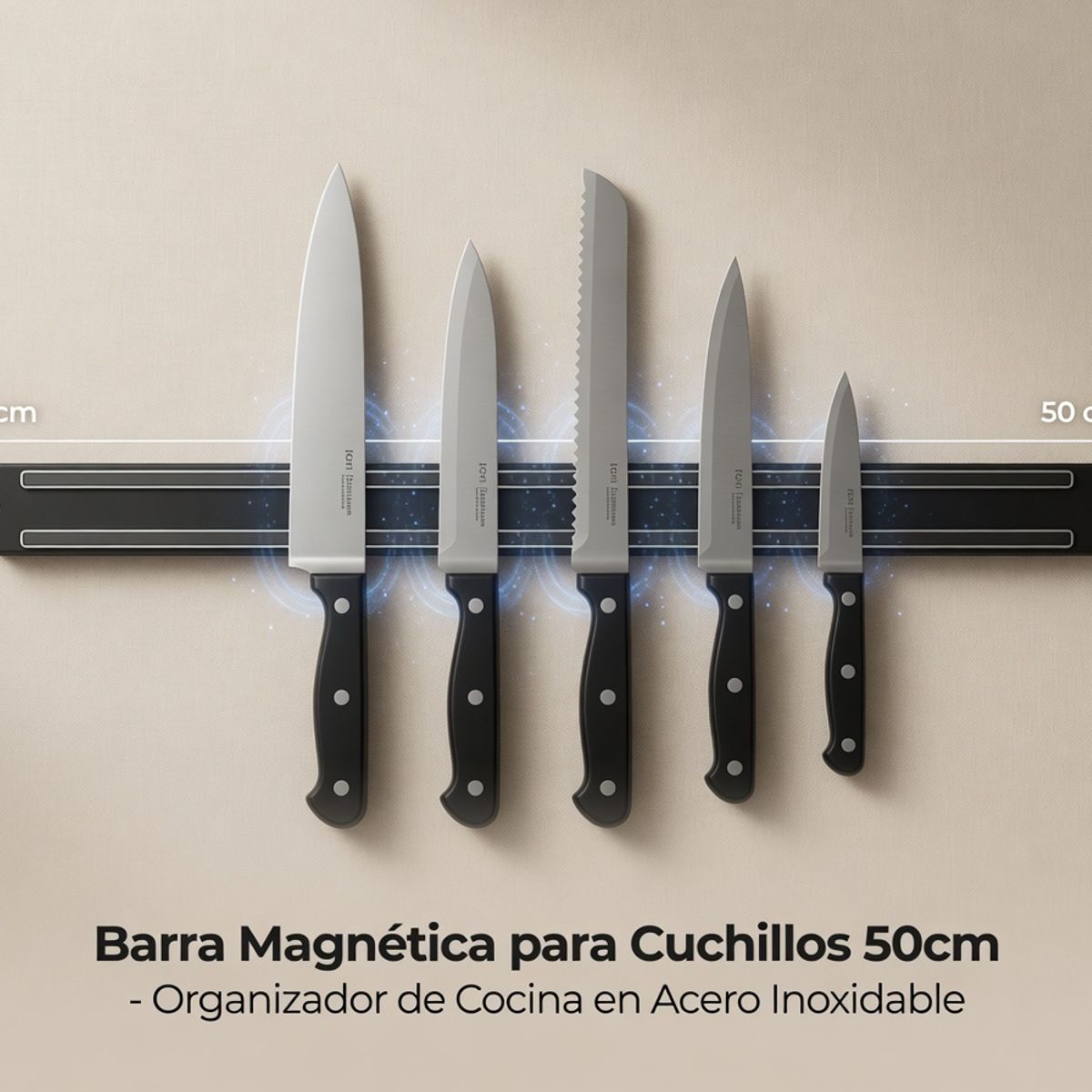 MOVI - Barra Magnética para Cuchillos 50 cm Soporte Magnético para Cuchillos de Cocina en Acero Inoxidable