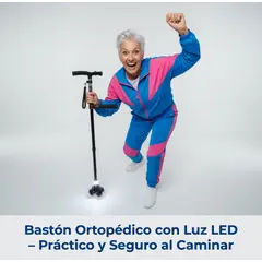 MOVI - Bastón Ortopédico Plegable Luz LED Bastón para Adultos Mayores con Iluminación Ajuste de Altura