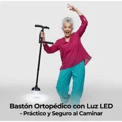MOVI - Bastón Ortopédico Plegable Luz LED Bastón para Adultos Mayores con Iluminación Ajuste de Altura