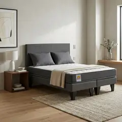 INTERMUEBLES - Cama 2 Plazas Silver + Evo Tela Gris
