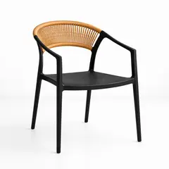 SPACE HOME - Silla Ratán Negra Moderna Con Brazos Para Comedor O Living