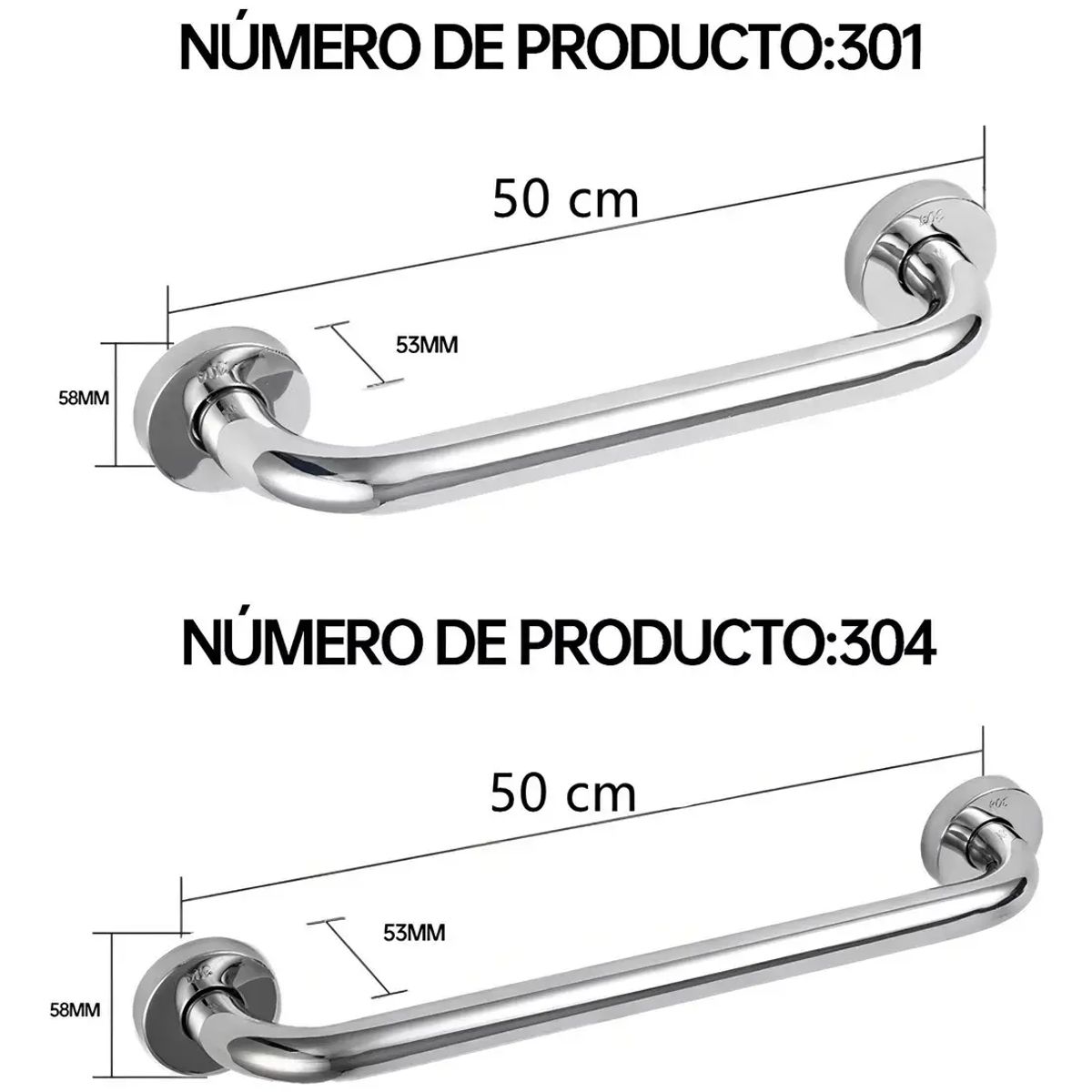 GENERICO - 2 Barras Agarradera De Apoyo 50cm Para Baño Acero Inoxidabe