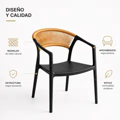 SPACE HOME - Silla Comedor Ratán Negra Con Brazos 56x50x81,5 Cm