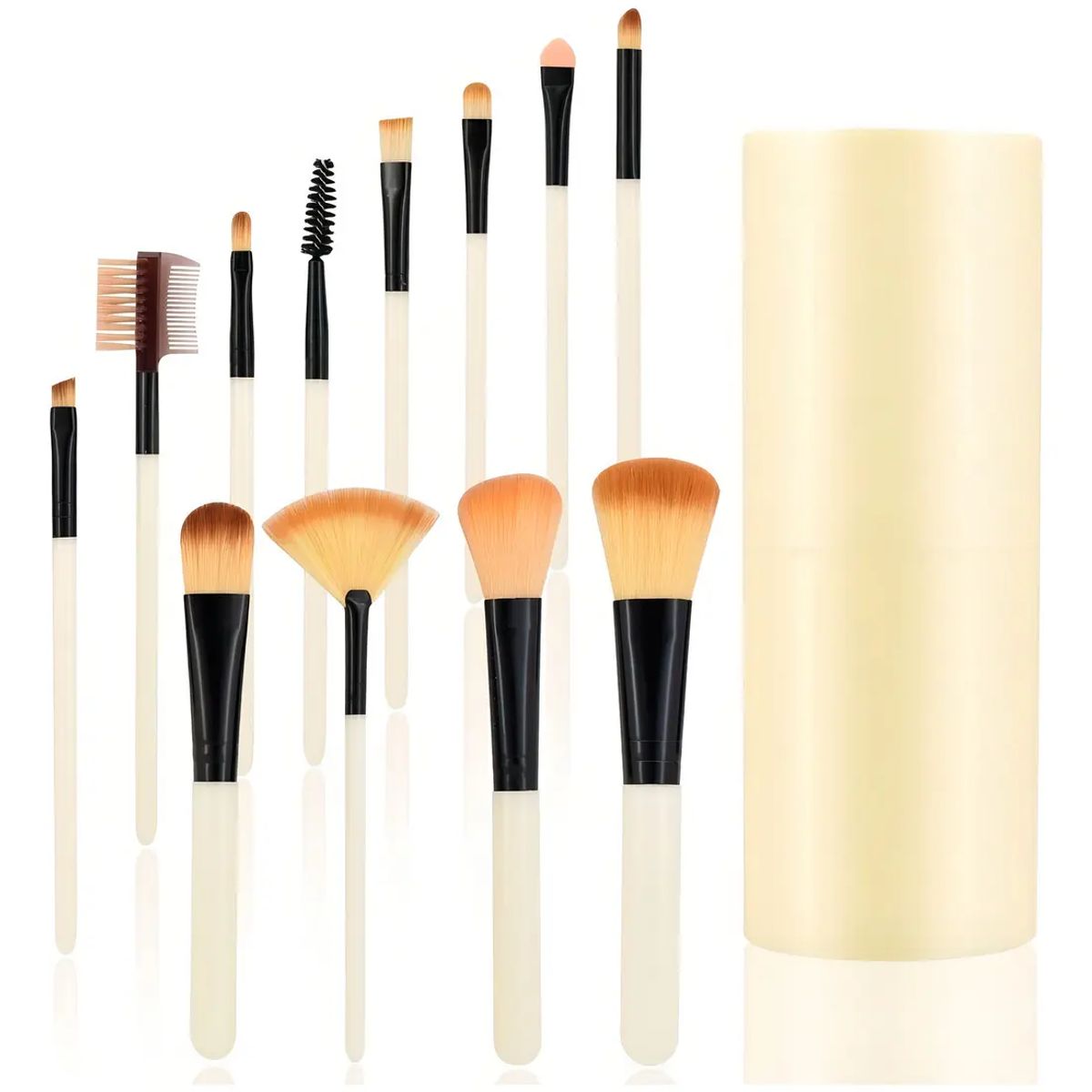 GENERICO - Set 12 Brochas Maquillaje Profesional Cepillos Color Blanco