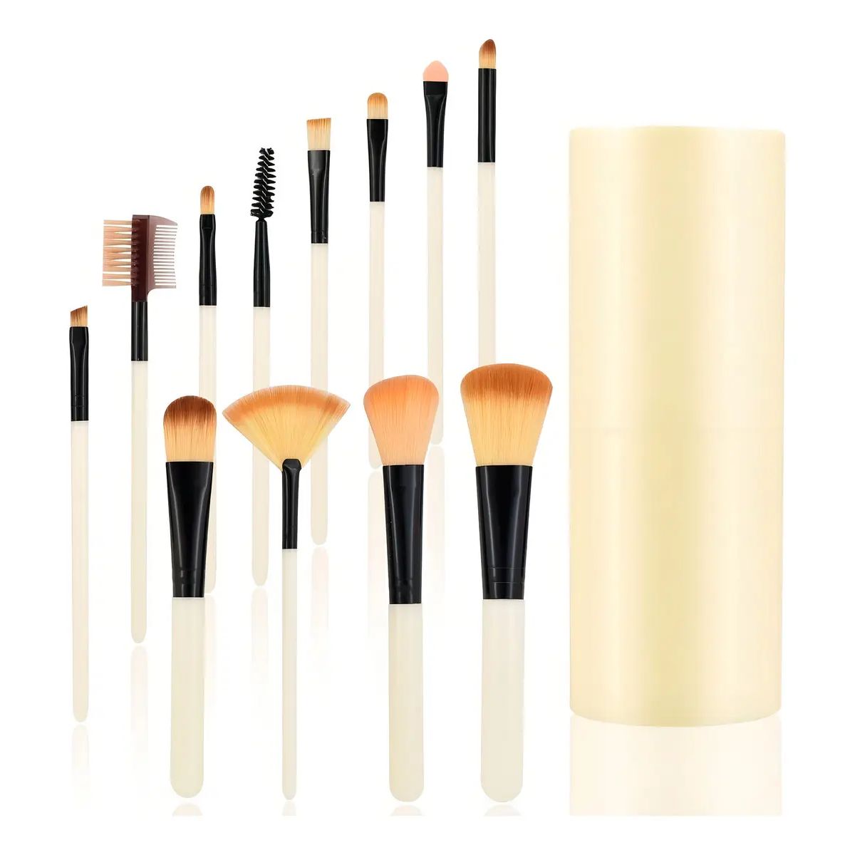 GENERICO - Set 12 Brochas Maquillaje Profesional Cepillos Color Blanco