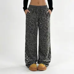 AGW - Pantalón Animal Print de Buzo Palazzo en Lanilla Térmico Forrado En Chiporro