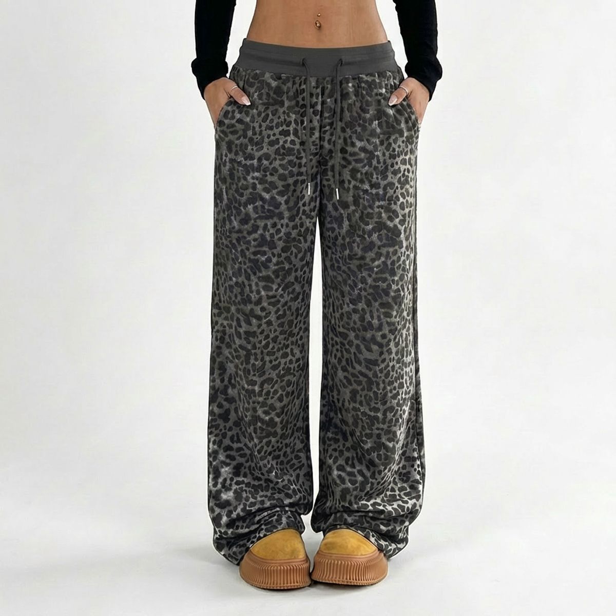 AGW - Pantalón Animal Print de Buzo Palazzo en Lanilla Térmico Forrado En Chiporro