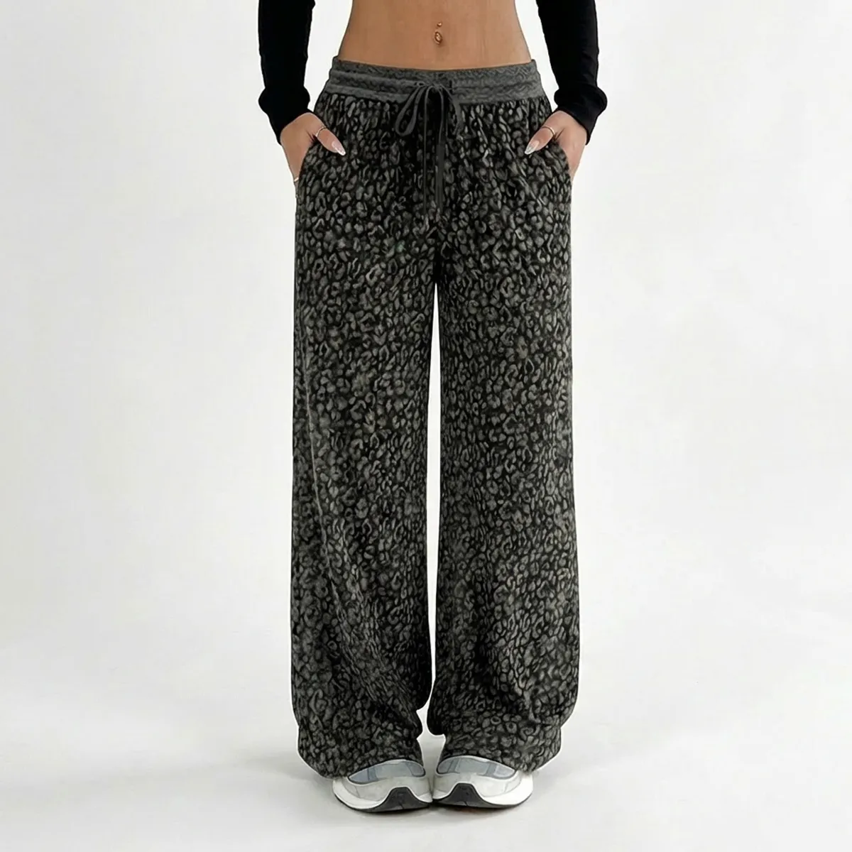 AGW - Pantalón Animal Print de Buzo Palazzo en Lanilla Térmico Forrado En Chiporro