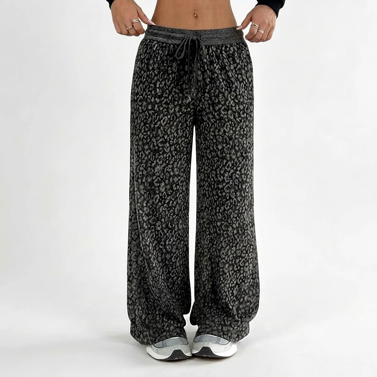 AGW - Pantalón Animal Print de Buzo Palazzo en Lanilla Térmico Forrado En Chiporro