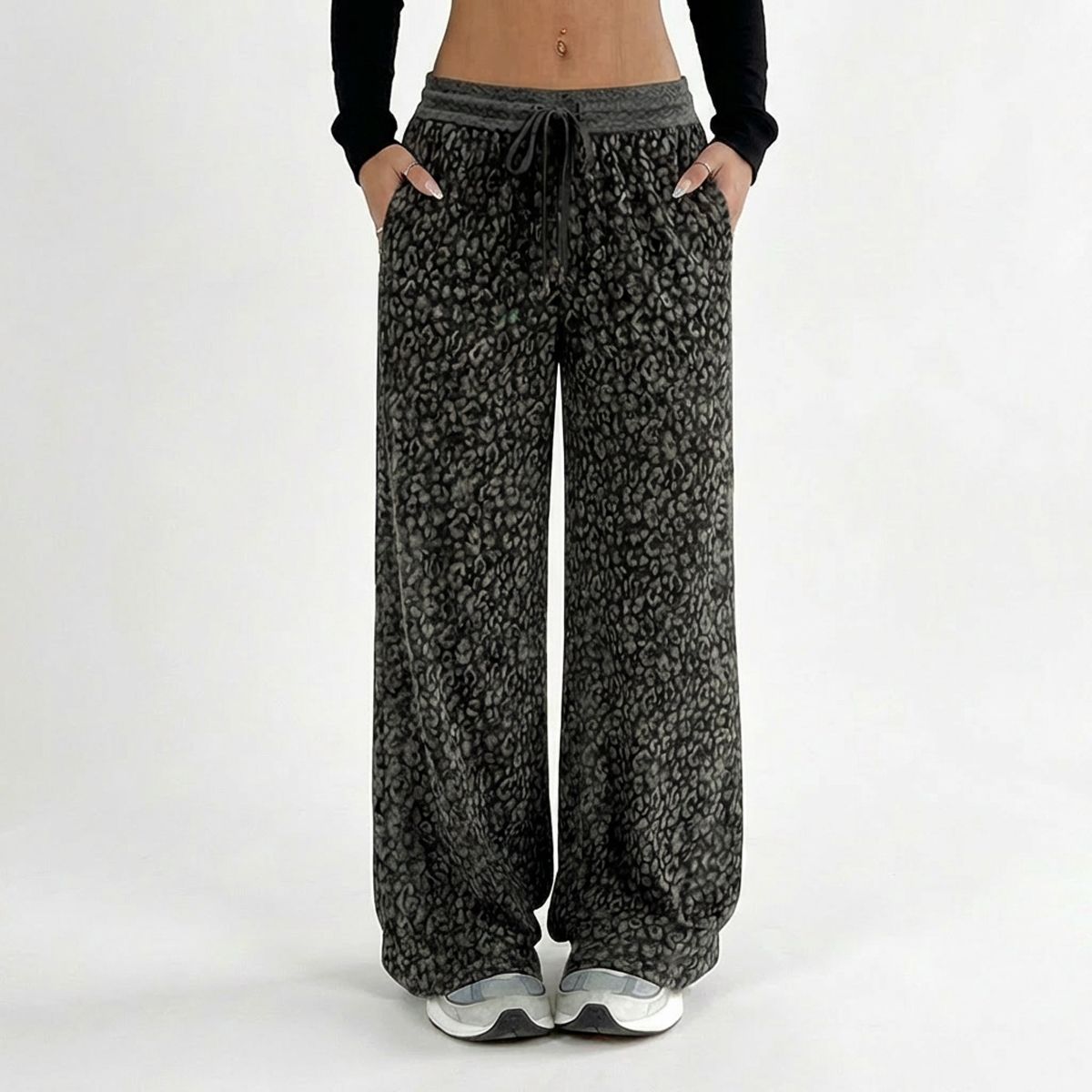 AGW - Pantalón Animal Print de Buzo Palazzo en Lanilla Térmico Forrado En Chiporro