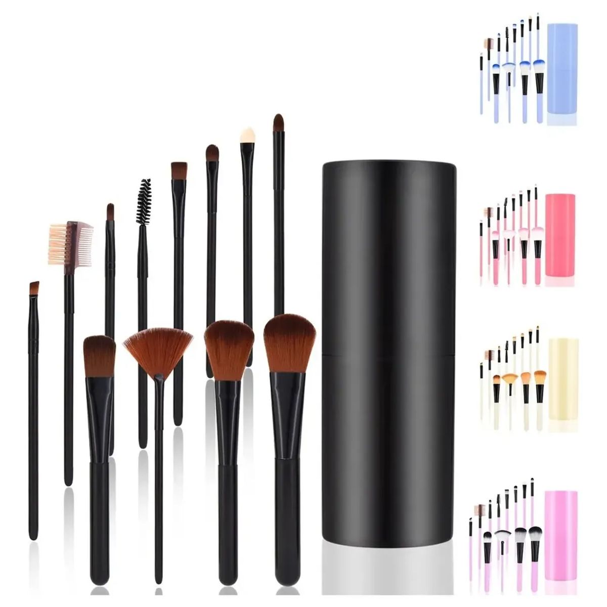GENERICO - Set 12 Brochas Maquillaje Profesional Cepillos Color Negro
