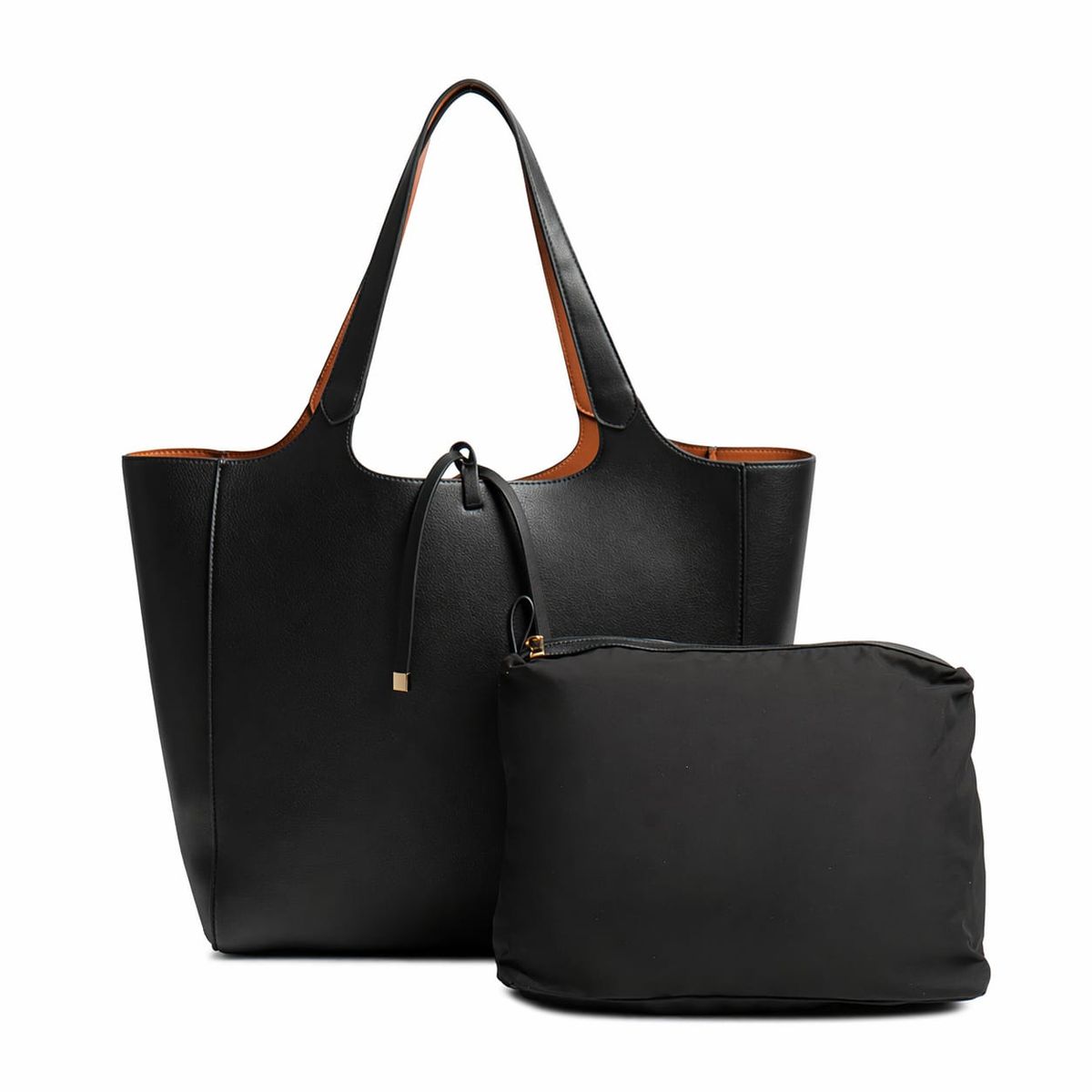 GENERICO - Bolso Shopper Reversible NegroCafé 49x34x14 cm con estuche