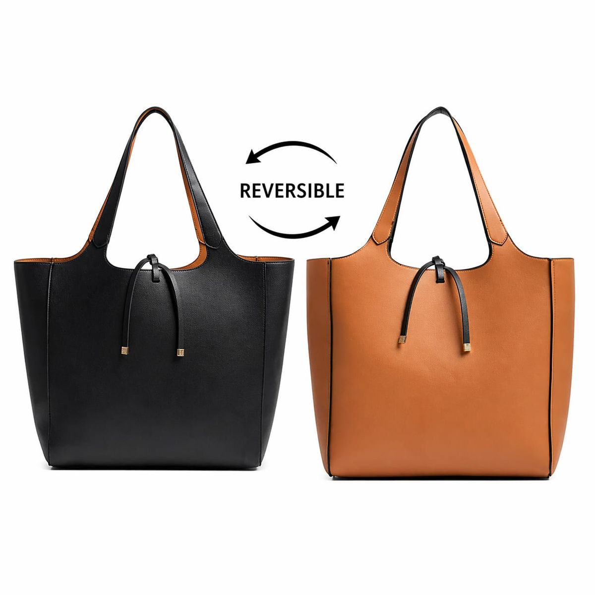 GENERICO - Bolso Shopper Reversible NegroCafé 49x34x14 cm con estuche