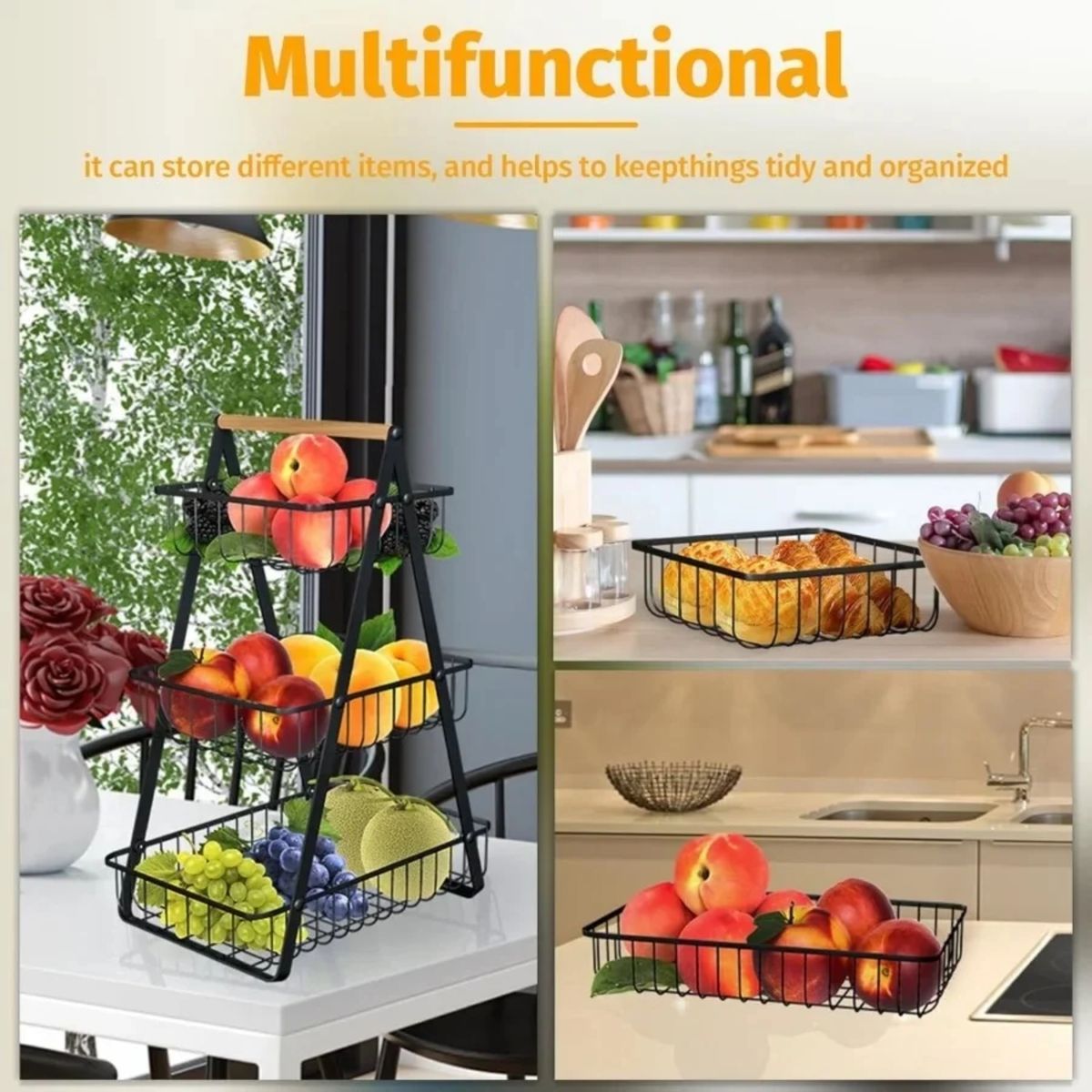 GENERICO - Organizador Frutas Verduras 3 Niveles Multifuncional Cocina Canastillo
