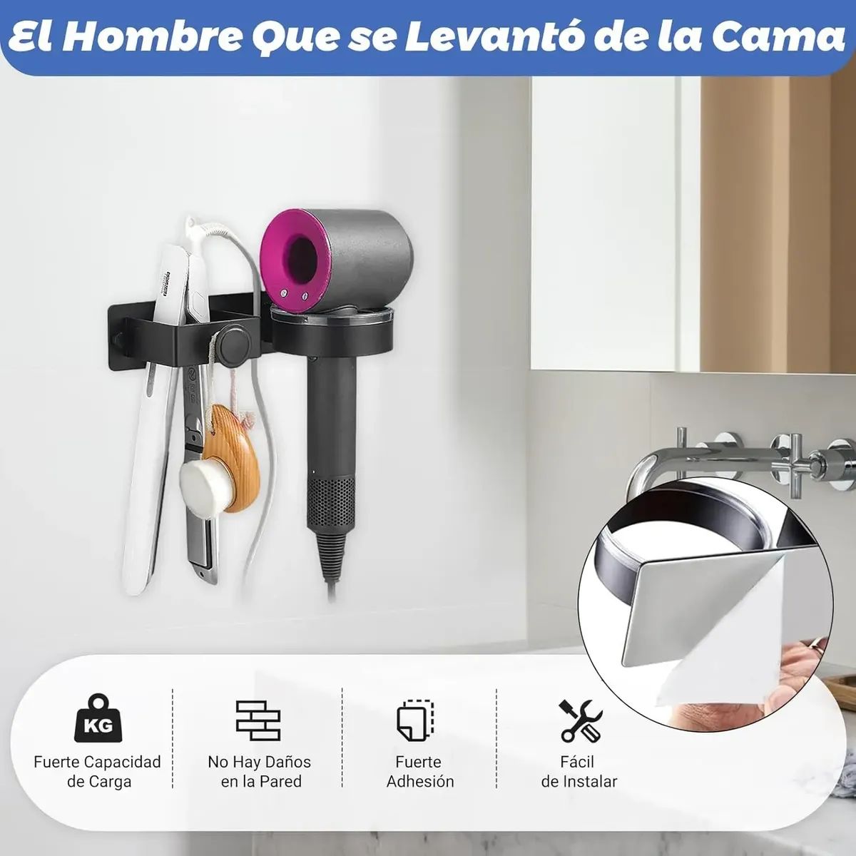 GENERICO - Soporte Porta Secador Baños De Pelo Organizador Negro