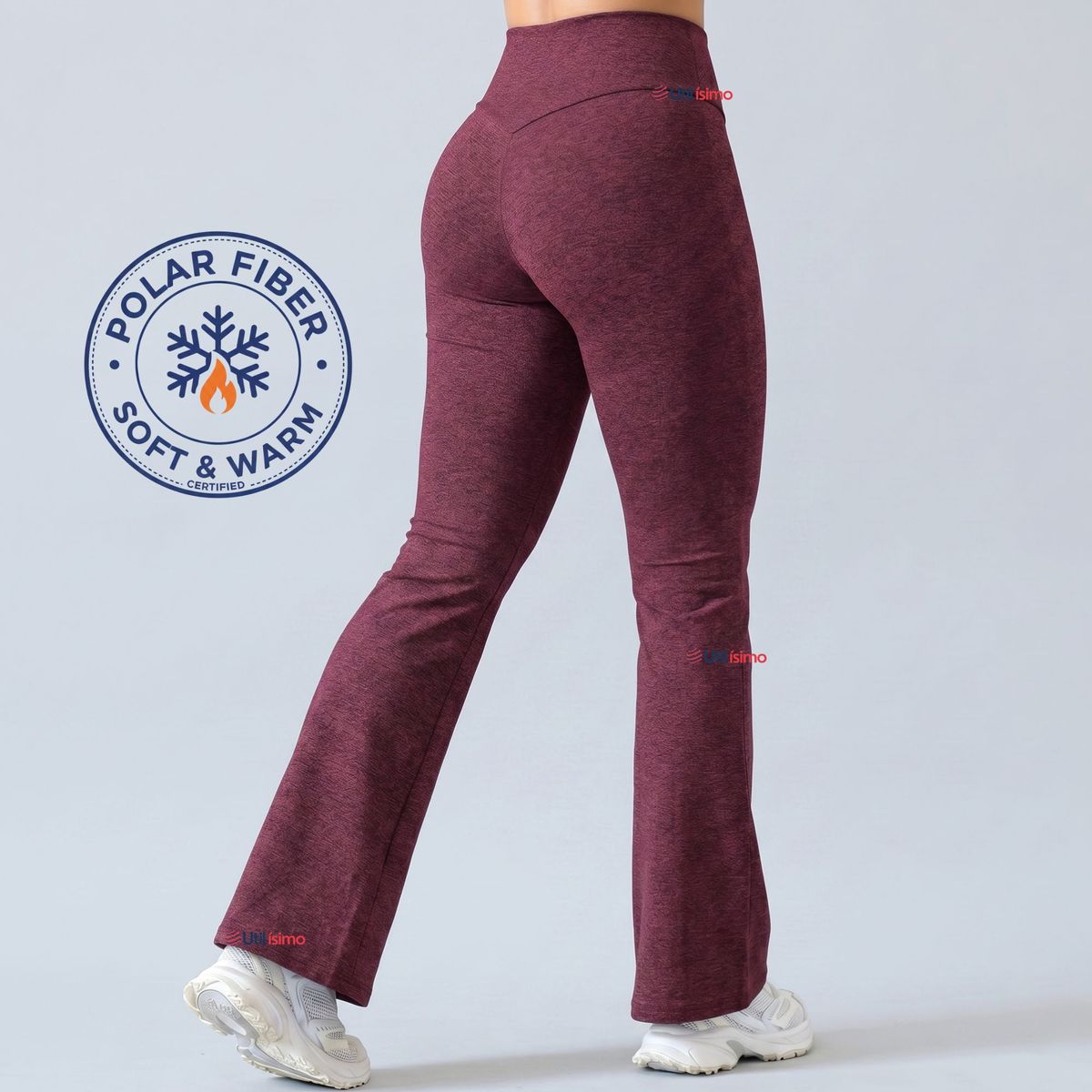 UTILISIMO - Calza Polar Con Chiporro Palazzo Mujer Elasticada Térmica Burdeo Jeans