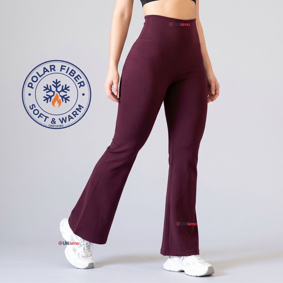 UTILISIMO - Calza Polar Con Chiporro Palazzo Mujer Elasticada Térmica Burdeo