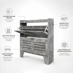 SPACE HOME - Zapatero Gris Abatible Con Repisa Superior Para 16 Pares