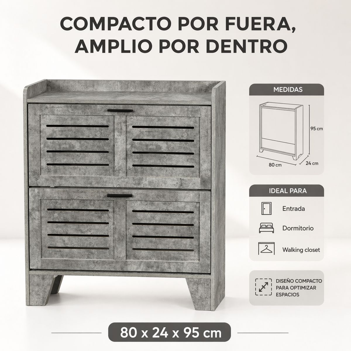 SPACE HOME - Zapatero Gris Abatible Con Repisa Superior Para 16 Pares