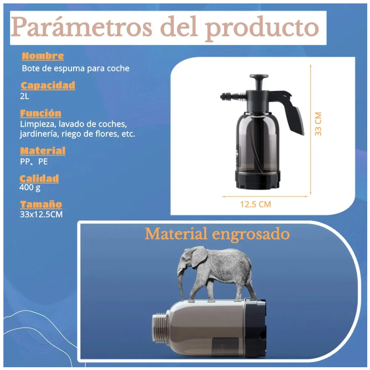 KUANGYE - Pulverizador De Bomba Para Coche, 2.0l Manual Espuma De Lavado De Coches Regadera De Alta Presión