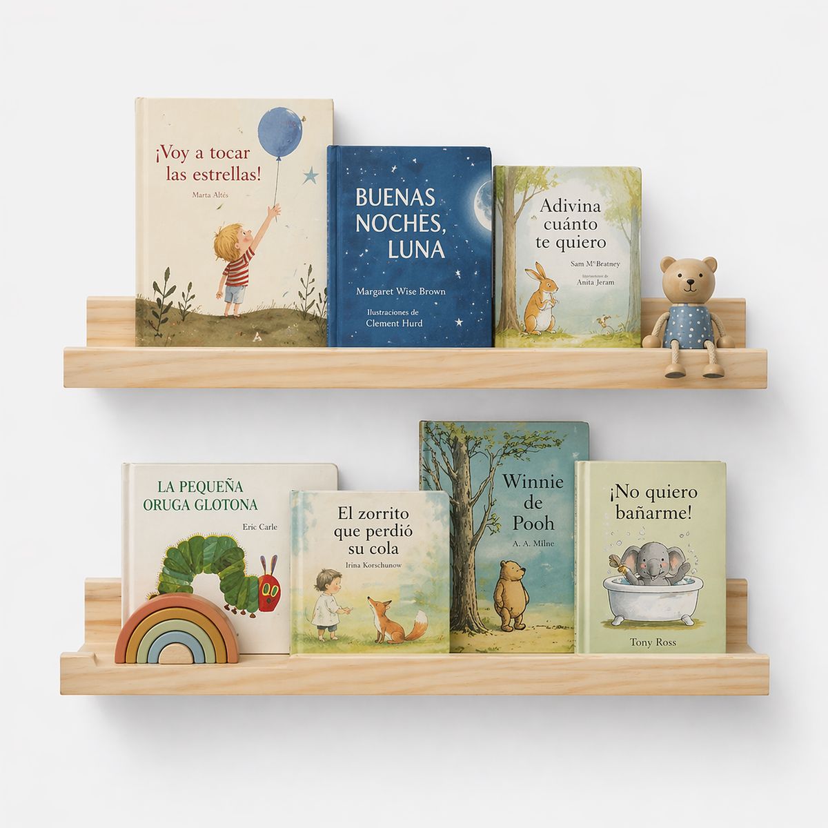 GENERICO - Repisas de Madera Natural para Libros Infantiles pack 2 un