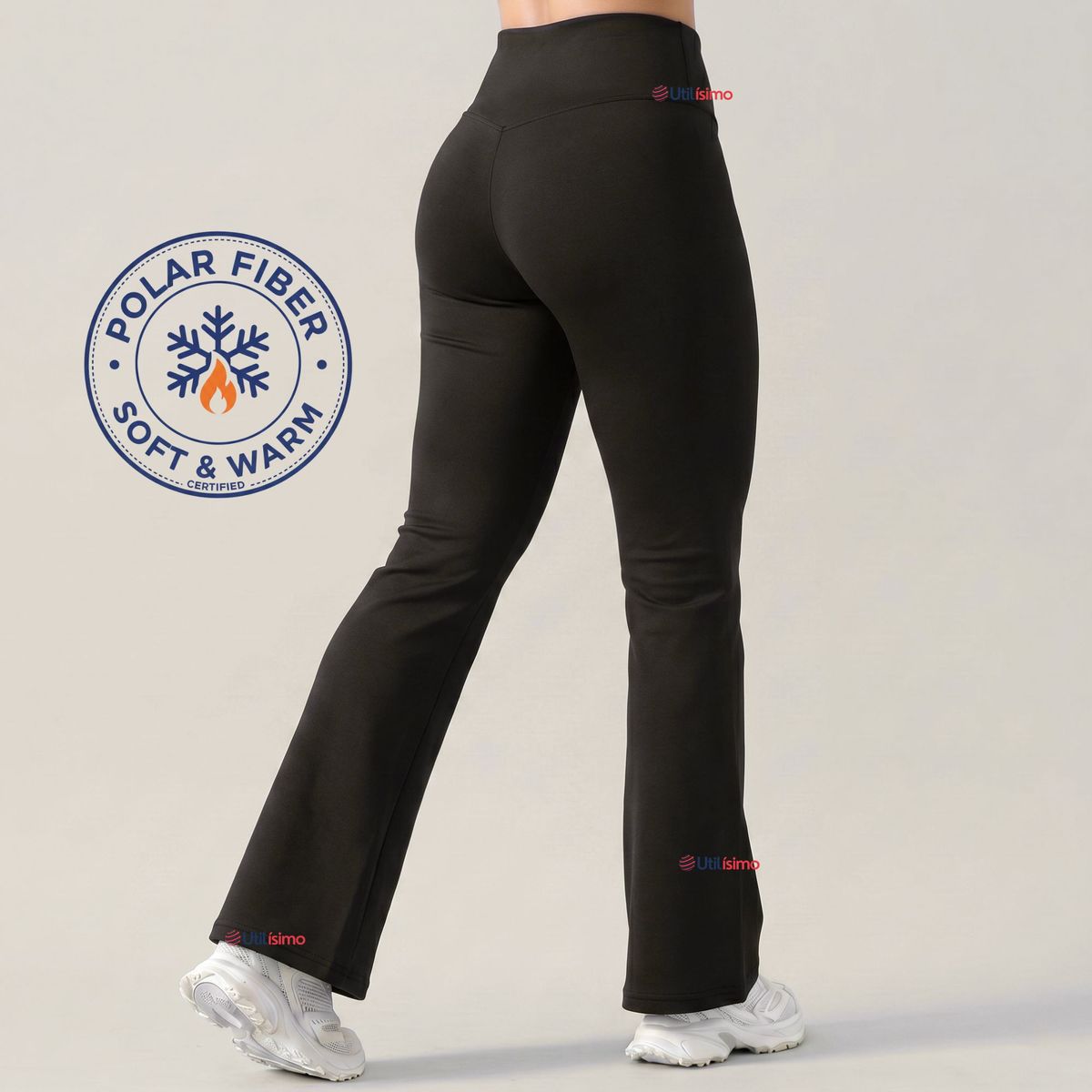 UTILISIMO - Calza Polar Con Chiporro Palazzo Mujer Elasticada Térmica Negra