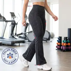 UTILISIMO - Calza Polar Con Chiporro Palazzo Mujer Elasticada Térmica Negro Jeans